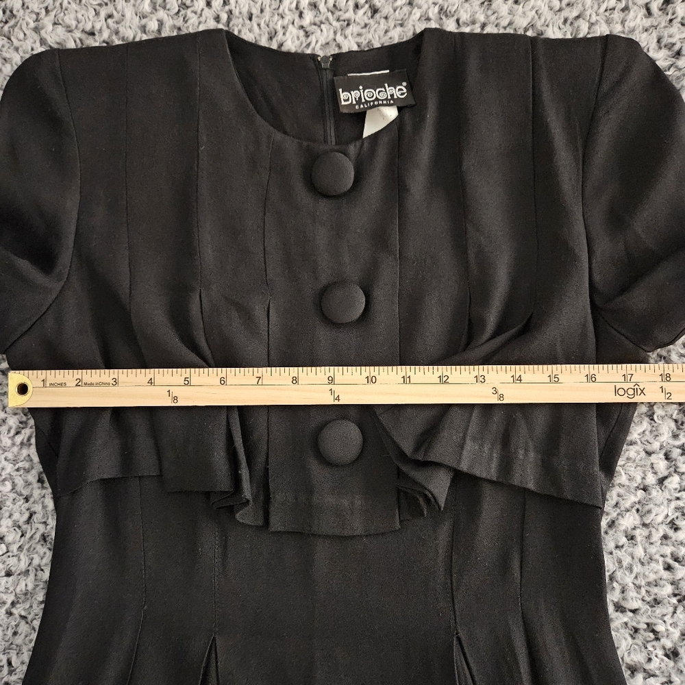 Vintage Brioche Black Midi Dress US XS S Long Sleeve Witchy Wednesday Addams - Picture 10 of 14